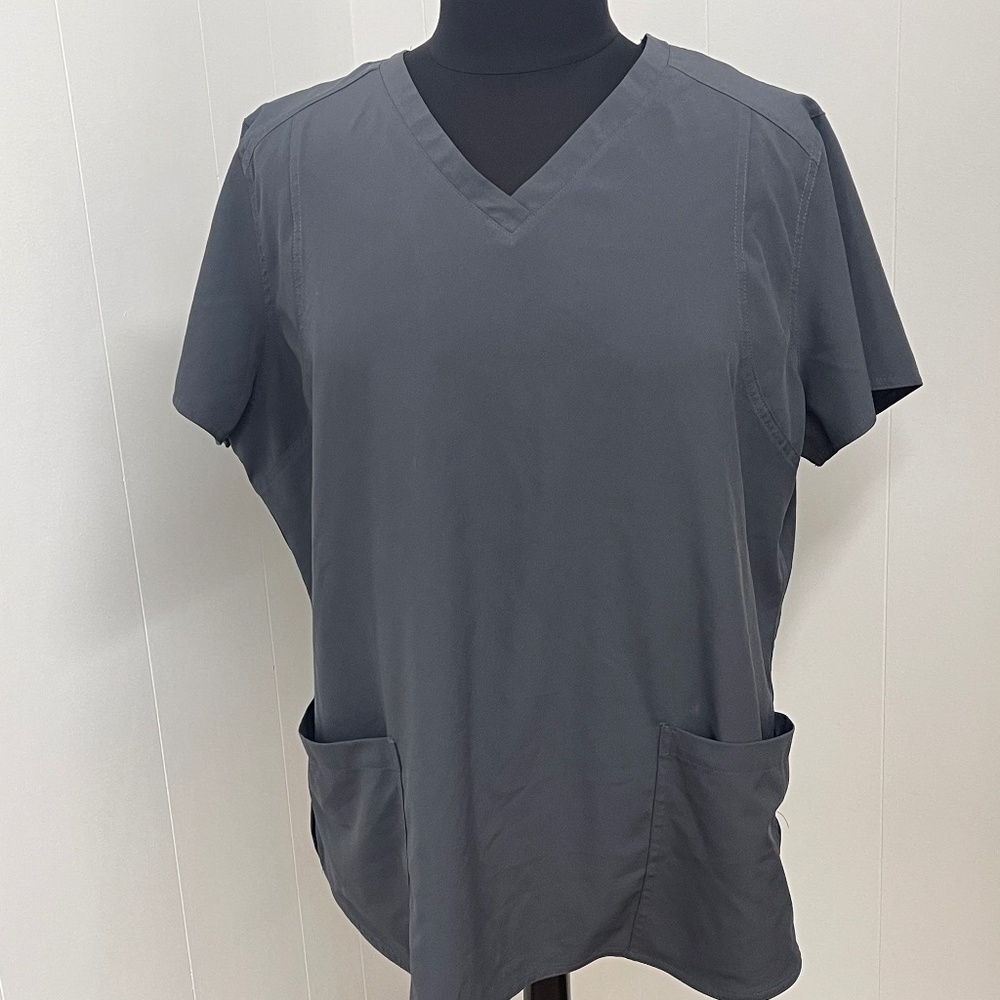 Meraki Sport 2XL Charcoal Gray Scrub Top Short Sleeve V-Neck Stretch Pockets